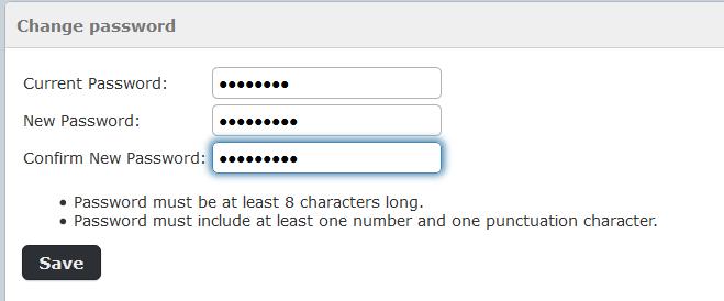 För att byta lösenord, gör så här: När du loggat in, klicka på Inställningar eller Settings uppe i högra
