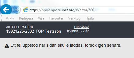 2.1.3 Ett fel uppstod när sidan skulle laddas Detta signalerar ett oförutsett fel för NPÖ2 applikationen.