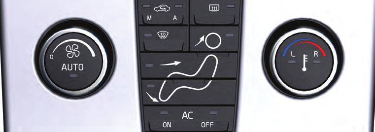 elektronisk klimatanläggning, ecc* AUTOMATISK REGLERING I AUTO-läge hanterar ECC-systemet alla funktioner automatiskt och gör därmed bilkörningen enklare med optimal luftkvalitet.