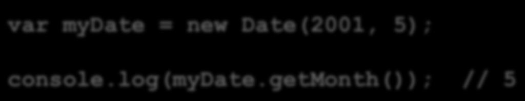 Date Användbara metoder på en instans av datumobjektet: getdate() setdate() getday() getseconds() setseconds() getfullyear() serfullyear() gettime()