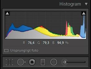 Visa RGB-färgvärden När du pekar i fotot kan du få fram information om RGB-färgvärdena för de enskilda pixlarna via panelen Histogram.