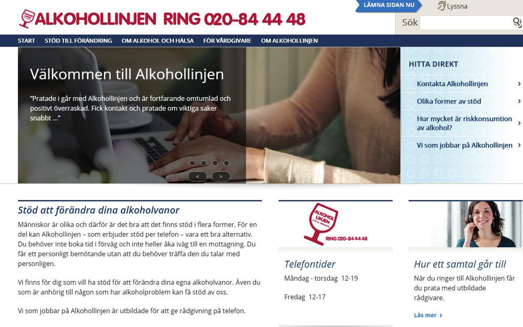 Alkohollinjens webbsida, alkohollinjen.se, hade under 2016 16 938 unika besökare och 59 927 sid visningar.