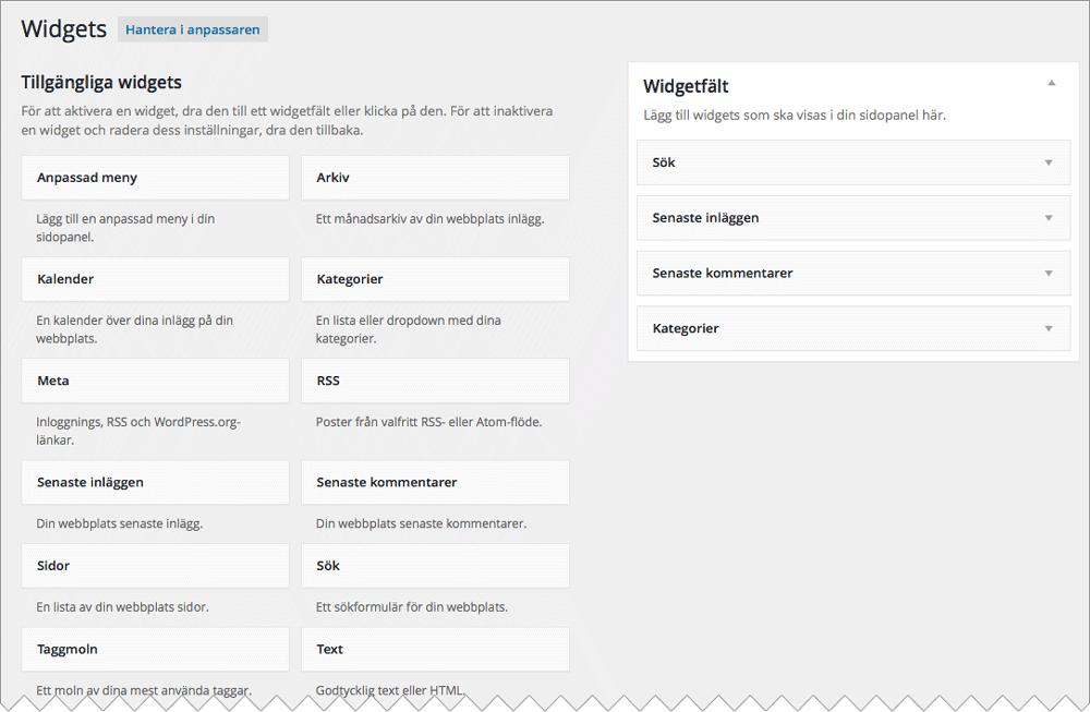 Klicka på Taggmoln för att expandera och sedan Lägg till widget. Du kan också dra och släppa widgeten direkt i widgetfältet, precis där du vill ha den.