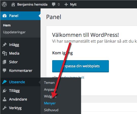 8 Skapa menyer Sedan WordPress 3.0, har möjligheten att skapa och modifiera egna menyer tillkommit.