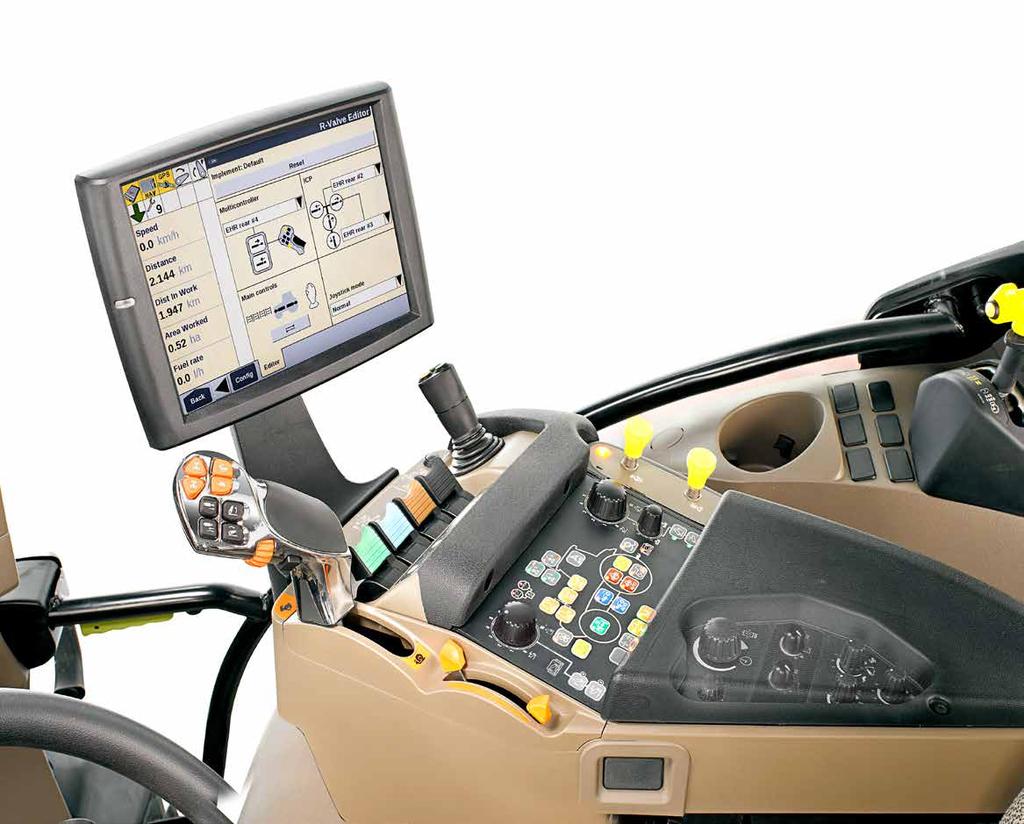 B A Traktor- och prestandaskärm finns i den högra A-stolpen B AFS PRO 700 TM pekskärm C Multicontroller E ICP Intuitiv