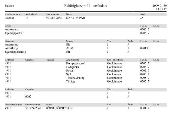 Användarhandbok SÄKERHET Sida 6-5 Under processbehörighet visas samtliga processer som användaren har behörighet till, alltså även de processer som ingår i en grupp.
