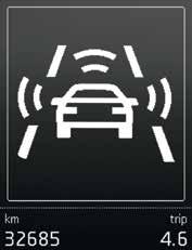 Säkerhet FRONT ASSIST Med hjälp av en radar i stötfångaren fram övervakar Front Assist avståndet till bilen framför
