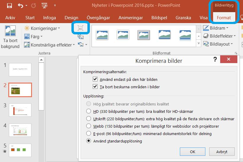 Bättre bild och videoupplösning När du exporterar en presentation som video kan du nu skapa en fil med en upplösning på upp till 1 920 x 1080.