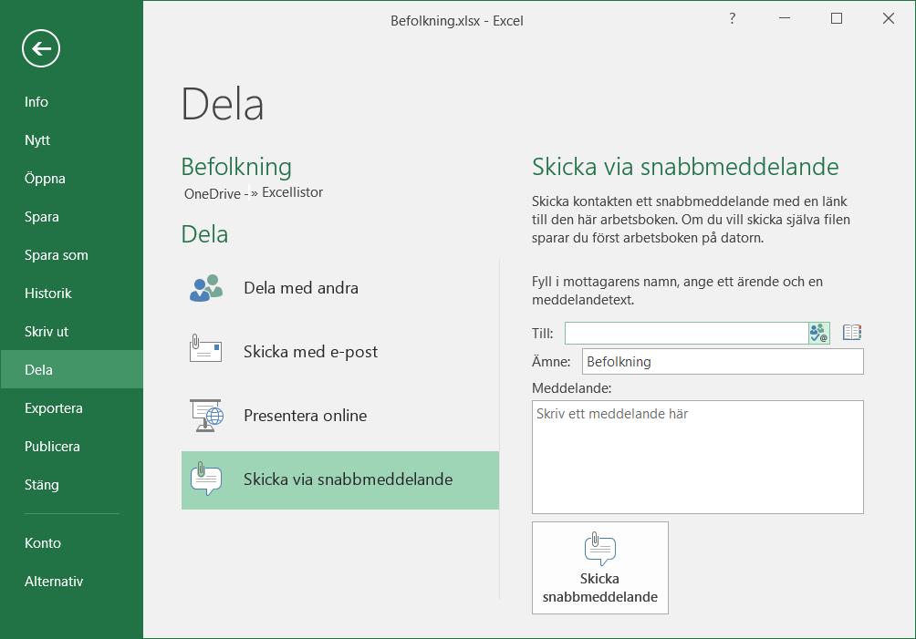 Via menyn Arkiv och Historik kan du se en fullständig lista över ändringar som har gjorts i delade arbetsböcker.