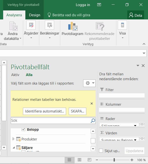 Med ett enda klick skapas relationerna och du kan använda dig av dem direkt.
