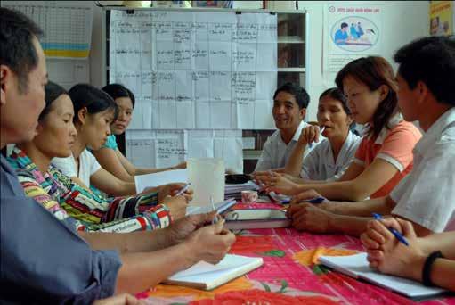 3 staff from the health care center (physician, midwife, nurse) 1-2