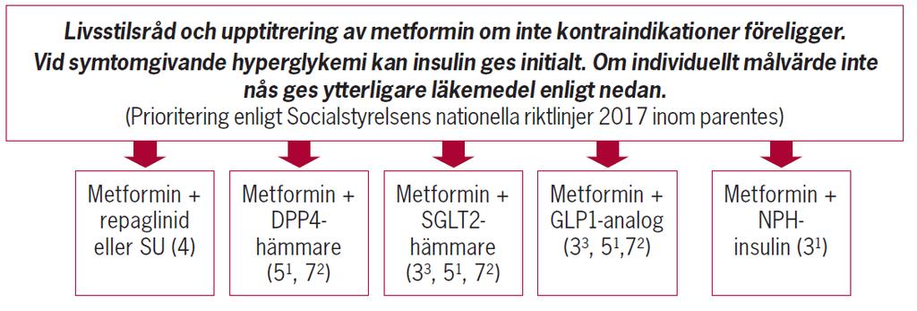 SU/repaglinid har låg kostnad och har liksom insulin hög prioritet enligt Socialstyrelsens riktlinjer.