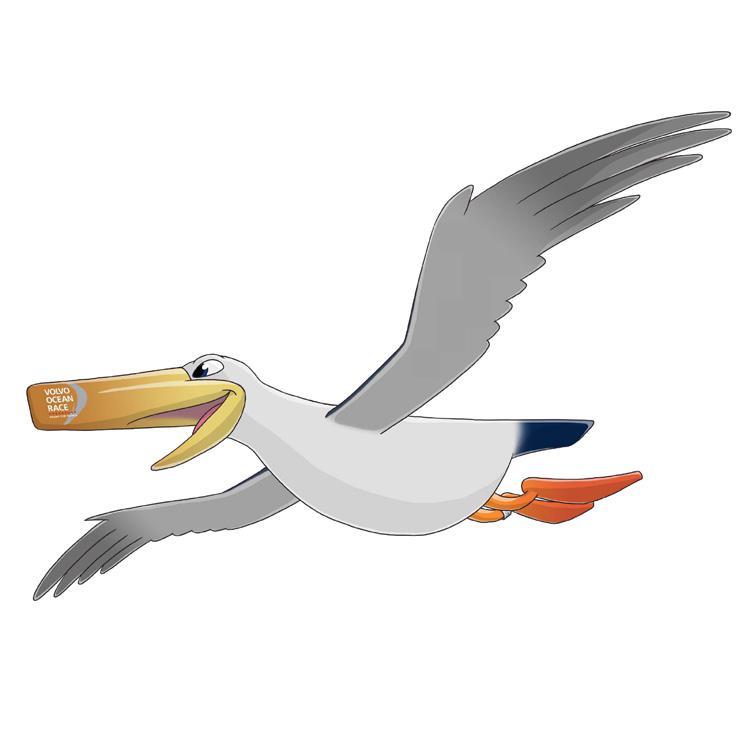 Wisdom är tävlingens maskot! Hon är en albatross från Midway-atollen i Stilla havet och finns med genom hela utbildningsmaterialet.