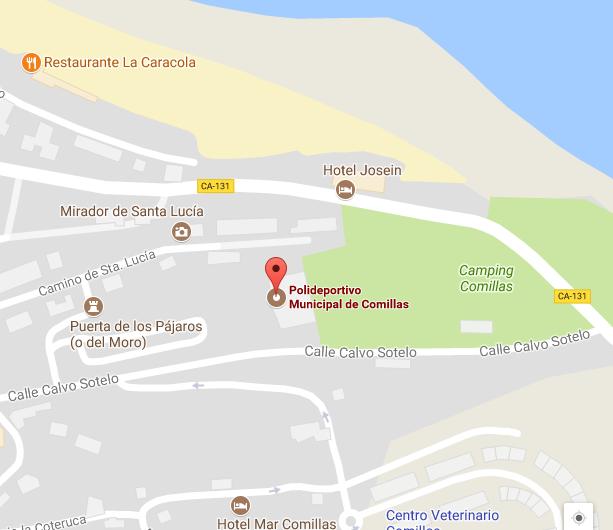 Mötesplats för vandringen: Kommunala sporthallen i Comillas (på spanska Polideportivo Municipal de Comillas) Adressen är: Camino de Santa Lucía (utan nummer), Comillas (Kantabrien) Det går bra att