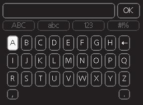 Använda det virtuella tangentbordet I vissa menyer där text kan behöva matas in finns det ett virtuellt tangentbord.