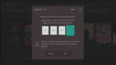 Du behöver en filmkod för att kunna hyra en film i Butik. Filmkoden väljer du när du installerar din smartbox för första gången.