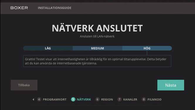 Kom igång - TV via fiber. Gör följande för att ställa in dina TV-kanaler: 1. Slå på TV:n. 2. Tryck på knappen på fjärrkontrollen för att slå på boxen. 5. Välj här TV via fiber. Tryck på. 8.