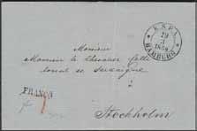 500:- KSPA HAMBURG (svart). Vackert betalt brev sänt 19.3.1859, via KDOPA HAMBURG 19.