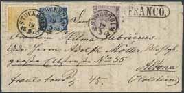 é 500:- 232K 232 7f, 14Bh, 16g 3+5+20 öre på mycket vackert brev sänt från EKSJÖ 26.8.1872 till Finland, med den svåra transitstämpeln STOCKHOLM N:R 7 27.8.1872. Även FINSKA JERNVÄGENS POSTKUPÉEXPEDITION No 35 30.
