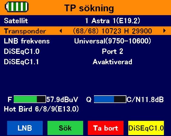 Meny TP-sökning För att justera en satellitantenn kan du även använda NIT-visning.