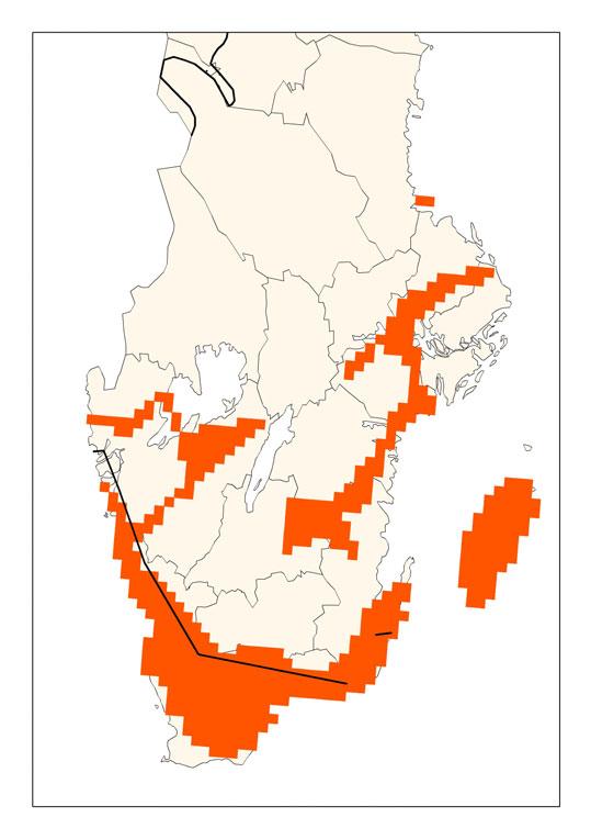Figur 1. Svenskt utbredningsområde (till vänster) och förekomstareal (till höger). Förutsättningar för bevarande Länk: Gemensam text (förutsättningar för bevarande) http://www.naturvardsverket.