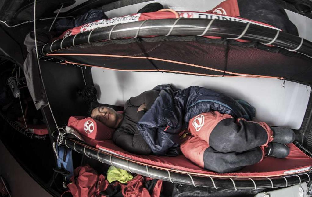 Livet är också indelat i 4-timmarsskift: ett skift är uppe på däck där man sätter segel och styr båten efter det är man standby vilket betyder att man kan vila men går upp på däck om man behövs och