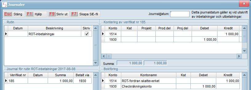 Resterande ROT/RUT-avdrag ligger sen kvar i övre fönstret (ROT/RUT-avdrag rapporterade till Skatteverket) och kan vidare markeras och registreras som avvisat genom att trycka F5 Avvisat av