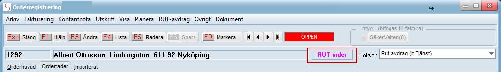 Skulle du ha glömt att registrera RUT-avdrag på en faktura så kan du alltid gå in på order i efterhand och registrera RUT-avdrag så