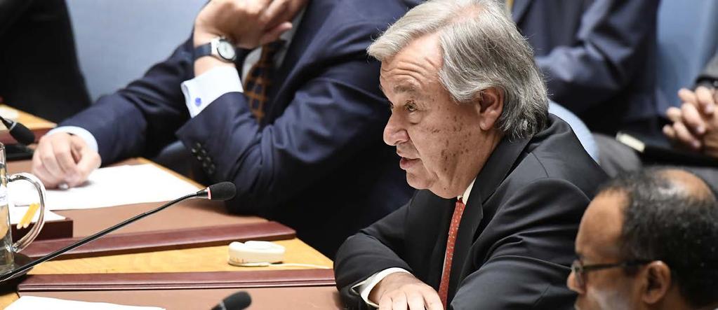 Foto: UN Photo/Evan Schneider Generalsekreterare António Guterres uppdaterar säkerhetsrådet om situationen i Myanmar. säkerhetsstyrkor slog tillbaka med s.k. rensningsoperationer, som de påstår är riktade mot militanta grupper av rohingya i de norra delarna av Rakhine.