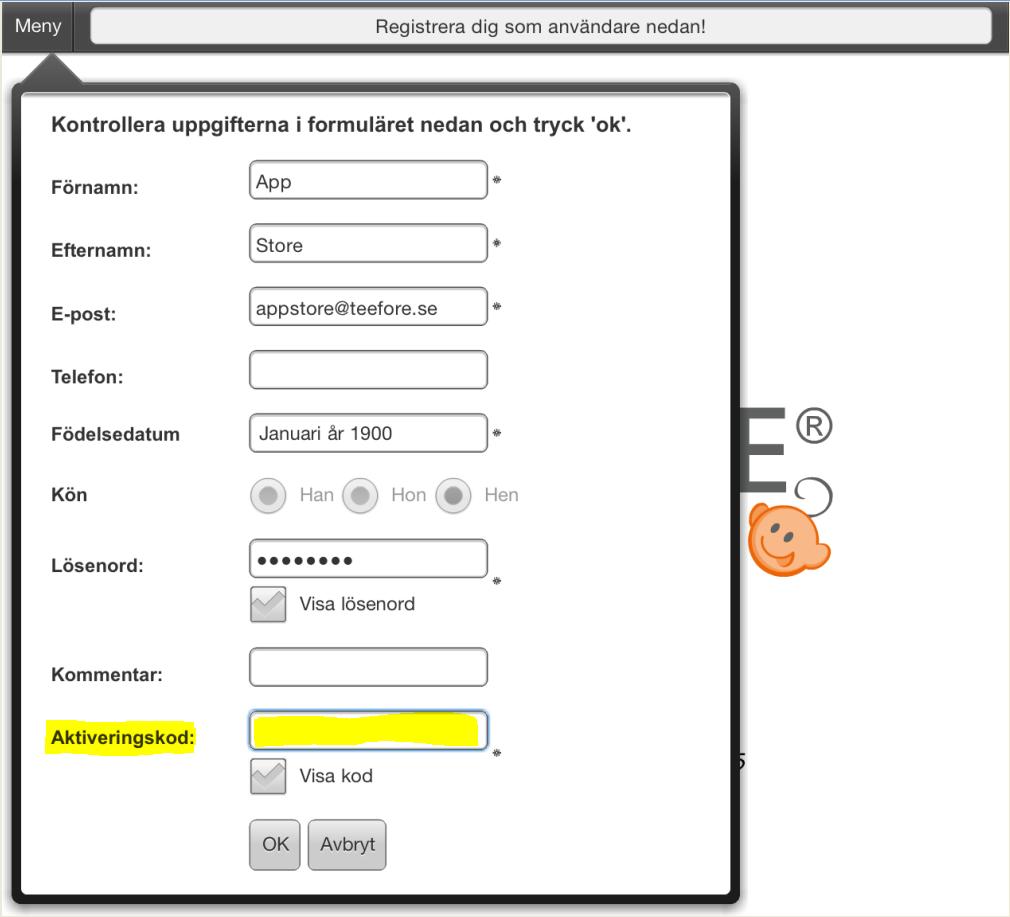 Instruktion Grundbok 2016-02-25 6 Registrering av användare När applikationen startas och ingen användare är registrerad fyller du i din e-post adress och trycker OK, se bild 1.