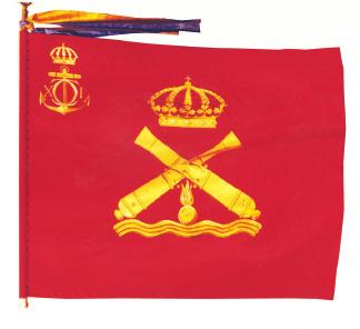 SYDKUSTENS MARINBAS (MarinB S) Marinbasen för en flagga och en fana. Beskrivning av MarinB S flagga Tretungad svensk flagga.