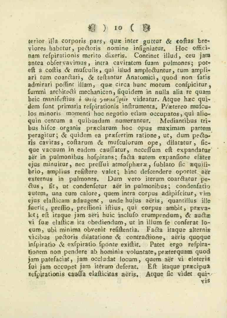 O ) i ( W terior il.a corporis pars, quae inter guttur se eoftas breviorss habetur, pec^oris noraine infigniatur. Hoc ofticinam refpirationis merito dixeris.