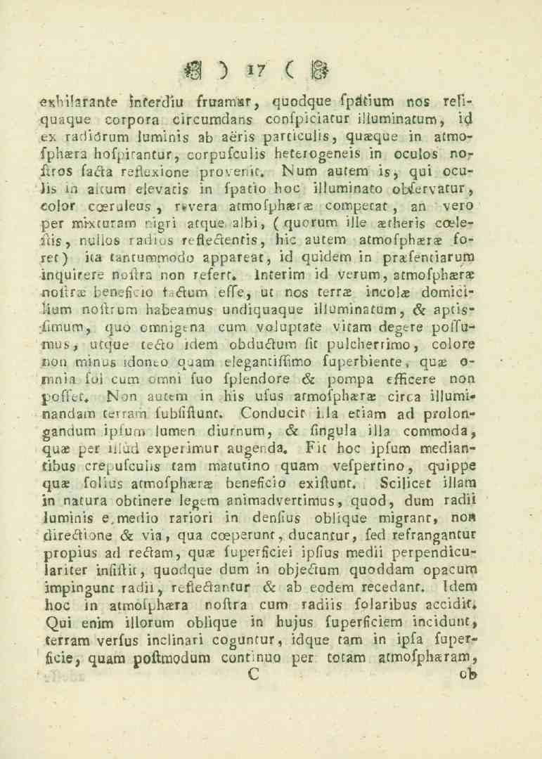 ) 17 c M exni.arante taferdiu fruamal, quodqus fp&ium nos refiquaque corpora circumdans confpiciatur illuminatum, icl ex radiarum Juminis ab aeris parciculis, qua_que in atmofpi.
