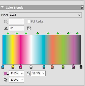 ÖVERTONINGAR MED FLERA FÄRGER Övertoningar med flera färger QuarkXPress 2016 har lagt till en ny palett för övertoningar. Den nya paletten för övertoningar låter dig skapa anpassade färgövertoningar.