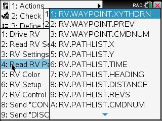 Det finns möjlighet att välja nollpunkt för koordinatsystemet. Read RV Path Send( READ RV.WAYPOINT.XYTHDRN RV.WAYPOINT.PREV RV.WAYPOINT.CMDNUM RV.PATHLIST.X RV.PATHLIST.Y RV.