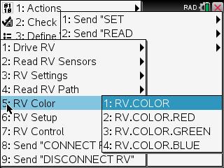 RV Color Send( SET kommandon RGB LED på Rover Stöder samma kommandon och parametrar som RGB LED på TI- Innovator Hub. RV Color Send( SET... RV.COLOR RV.COLOR.RED RV.COLOR.GREEN RV.COLOR.BLUE CE Räknare TI-Nspire CX RV.
