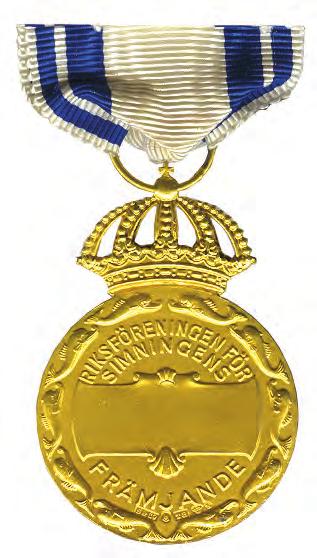 Riksföreningens för Simningens främjande/simfrämjandet förtjänstmedalj i guld (e, frånsidan) och silver, RfSimGM/SM.