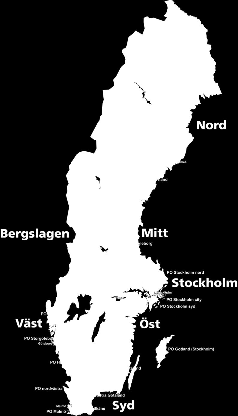 Sverigekarta Regioner Huvudorter