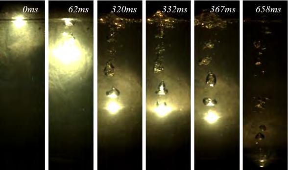 Moderate subcooling (MSUB) 45K 150K 2 Figure 3-103: Time sequence raw snapshots depicting interaction between