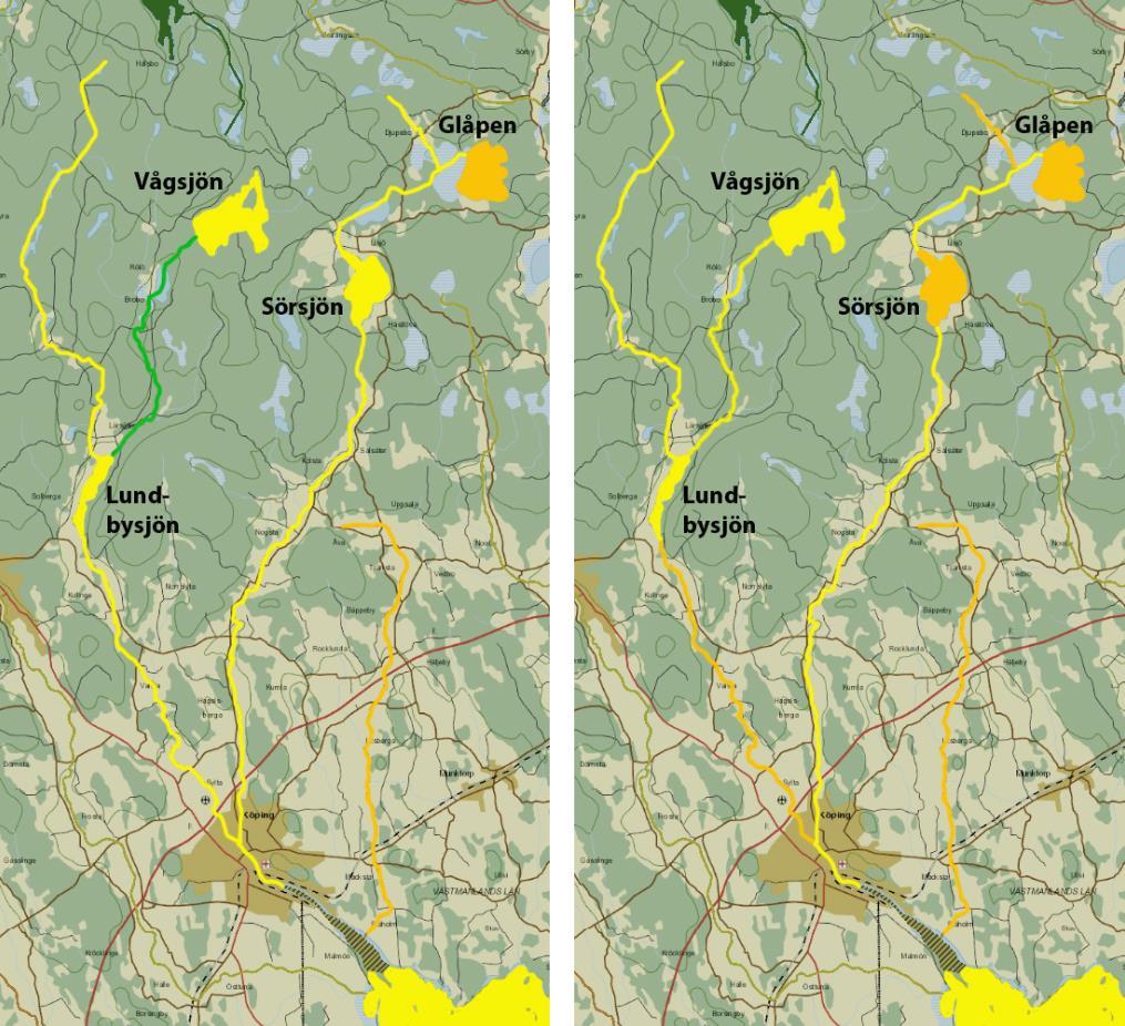 KÖPINGSÅN-KÖPINGSVIKEN 1 Skog är den helt övervägande markanvändningen i sjöarnas lokala tillrinningsområden, från drygt % i Sörsjöns och Lundbysjöns tillrinningsområden till nära 1 % i Vågsjöns
