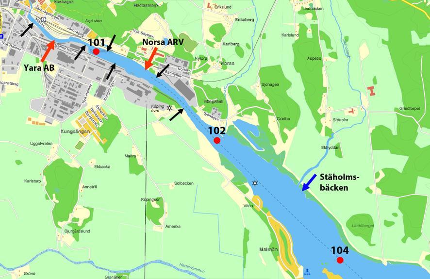 KÖPINGSÅN-KÖPINGSVIKEN 1 Sammanlagd belastning av fosfor och kväve på Köpingsviken Fosfor och kväve kommer till Köpingsviken inte bara från Valstaån och Kölstaån utan också från området nedströms