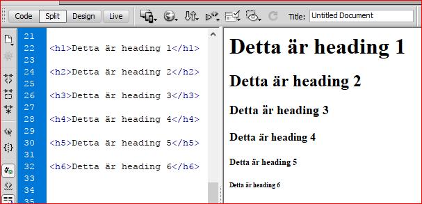 5 Figur 2. Storlekar på headings 2.5 Navigation för hemsidor Det är viktigt med att navigationen på en hemsida är klar och tydlig.