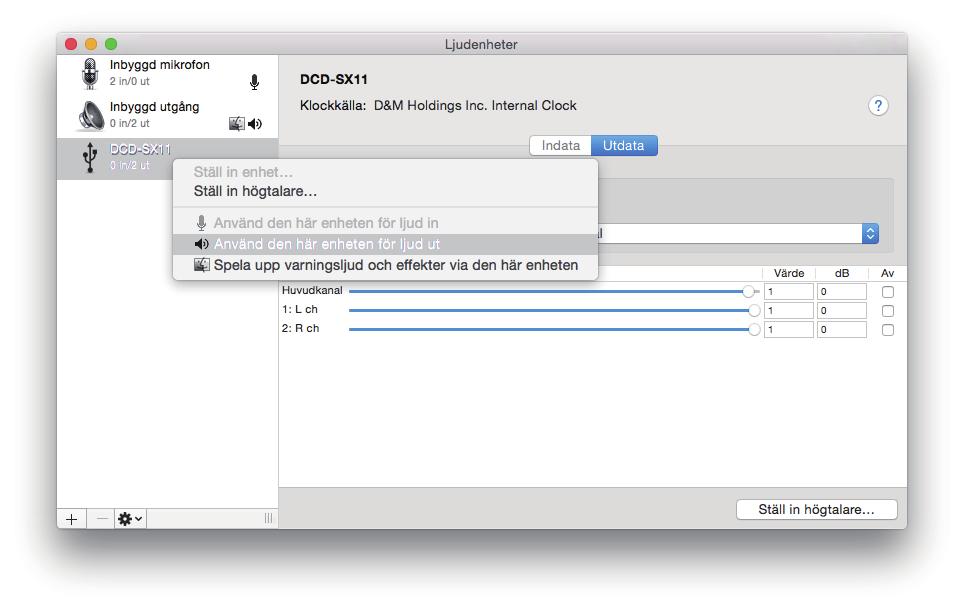 o Ljudenhetinställningar (Enbart Mac OS) A Stäng av strömmen till enheten och anslut enheten och din Mac med USB-kabeln (medföljer).