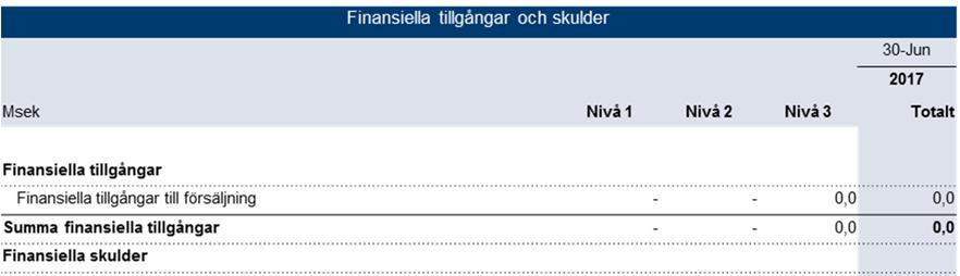 Not 5 Finansiella instrument I nedanstående tabell lämnas upplysningar om hur verkligt värde