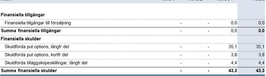 marknaden Skulden för put options samt ev.
