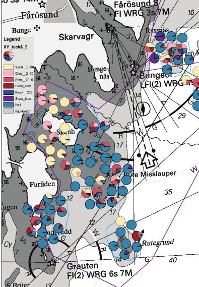 4 bälte som noterades från båt längs Furildens SE kust, liksom vid sydspetsen av Rute Misslauper. Norr om Fårö Misslauper påträffades ingen blåstång i denna undersökning.