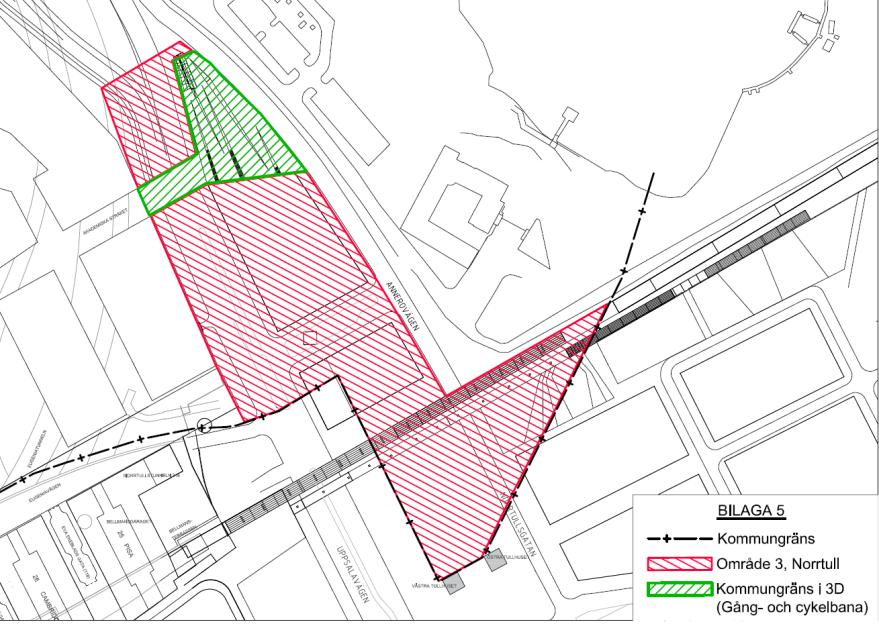 Norrtull Kommungränsjustering Idag går gränsen mellan Solna kommun och Stockholms kommun ned i en kil mot tullhusen i Norrtull.