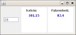 MVC ett enkelt exempel Vi visar hur MVC-mönstret kan användas genom att skriva ett mycket enkelt program som konverterar temperaturer angivna i Celsius till Kelvin respektive till Farenheit.