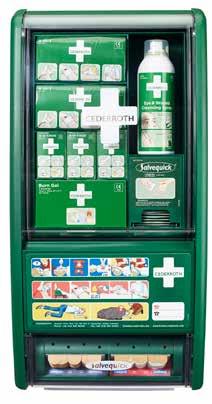 Innehåll: 2 st Cederroth Blodstoppare, 3 st Cederroth mini Blodstoppare, 1 (x2) st Burn Gel dressing, 1 st Cederroth Eye & Wound Cleansing spray 150 ml, 1 st Salvequick Plåsterautomat inkl 45