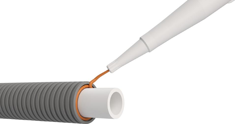 50 mm Hålkäl med Brennix Brandskyddsmassa S&B Brandtejp EI 60 Gäller för PE-X och PAL Universalrör: nakna, RiR, RiR extraisolerade samt isolerade rör med en total största
